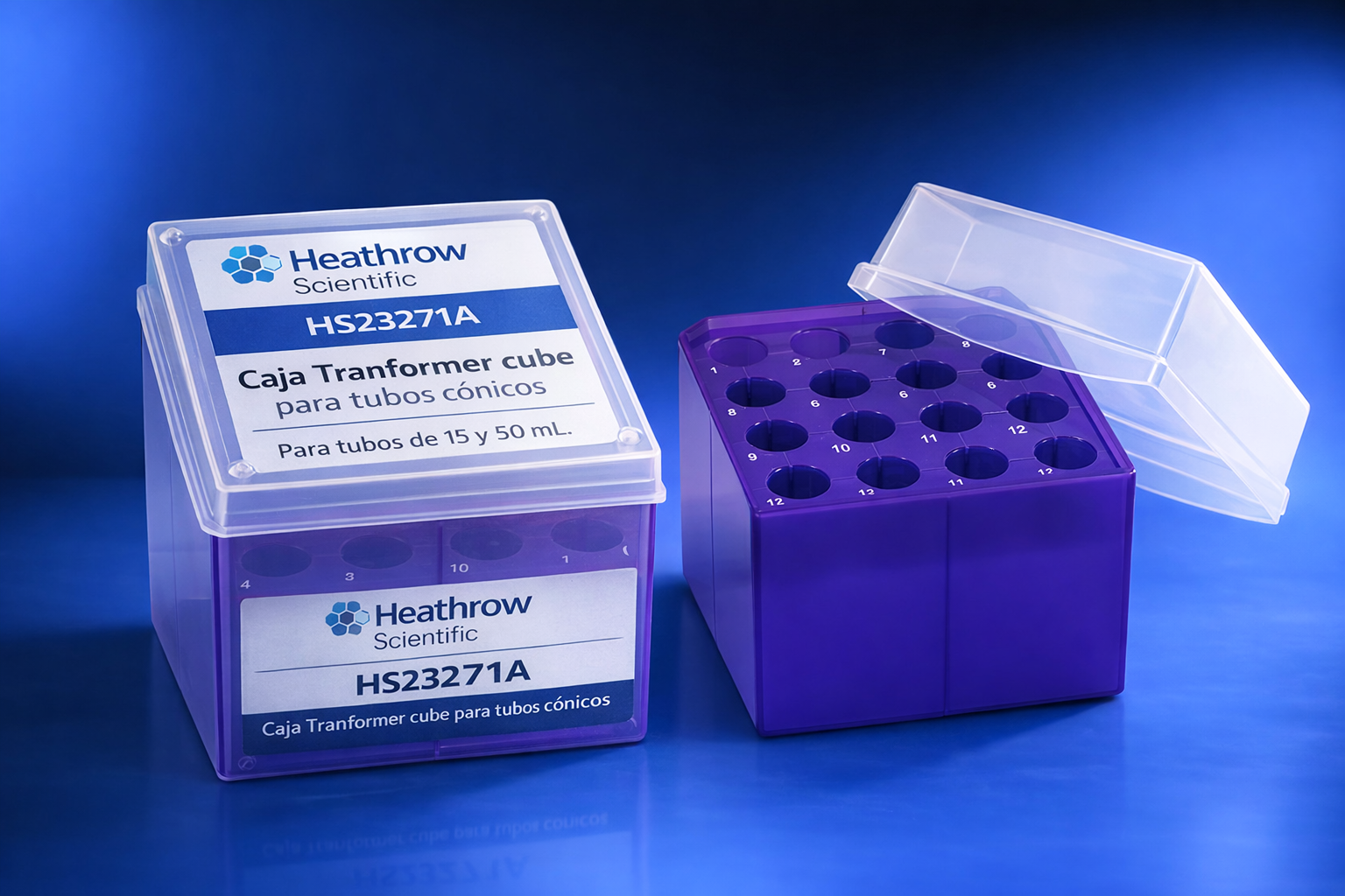 Heathrow Scientific HS23271A Caja Transformer para Tubos Cónicos 15 y 50 mL